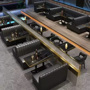 High Quality Custom Wood Wooden U Shape Sofa Black Bistro Restaurant Furniture Set