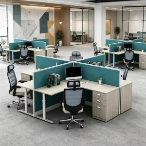 High Quality Durable Aluminum Frame Screen Cubicle Wooden Desktop Modern Office Workstation X-shape Design with Storage Drawer