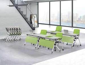 High Quality Durable Modern Bamboo Conference Table Folding Training Desk Chair Combination Commercial Use Office Furniture
