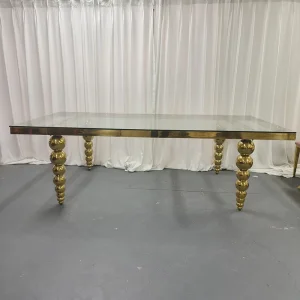 High Quality Event Wedding Table Rectangular Golden Mirror Customized Mirror Center Hall Dining Table Home Hotel Furniture