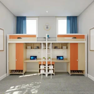 High Quality Factory Customized Dormitory Beds Metal Wooden Frame Double Seats for Student Bedroom
