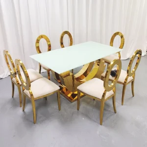 High Quality Gold Stainless Steel Event Dining Table Decoration Cake Dining Table Party Wedding Decoration Tempered Glass