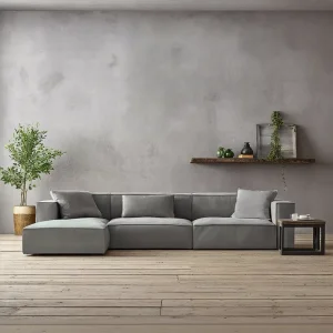 High Quality Grey Modern Villa Living Room Sofa Set Comfortable Soft Design L Shape Sectional Modular Sofa