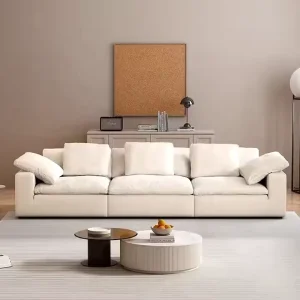 High Quality L Shaped Reclining Leather Sofa Bed Set Modern Luxury Fabric White Color Comfortable Simple Apartment Living Hotel