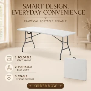 High Quality Lightweight 8 Foot HDPE Steel Frame Portable Party Dining Tables Chairs Modern White Design Hotel Outdoor