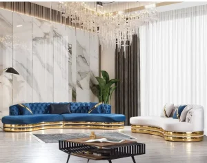 High Quality Luxury Living Room Gold Stainless Steel Sofa with Velvet Upholstered 2-3 Seat Couch for Home Living Room Hotel Use