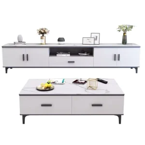 High Quality Luxury Style Living Room Furniture Wooden Marble Top Wooden Frame TV Stand Set for Home