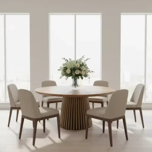 High Quality Luxury Wood Dining Table Set 6 Seater Modern Wooden Round Dining Table
