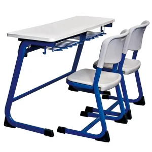 High Quality MDF Melamine Board School Furniture Double Study Desk and PE Chair Kid’s Classroom Learning Table for Students