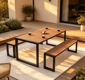High Quality Modern Comfortable Outdoor Dining Table and Chair Set with Wrought Iron for Hotel Use