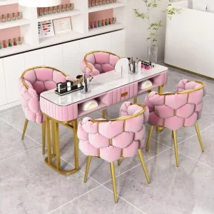 High Quality Modern Commercial Leisure Style Iron Nail Tables Set With Velvet Manicure Salon Furniture