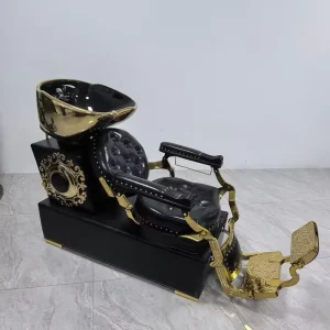 High Quality Modern Design Antique Style Black Barber Shop Chair Pedal Hair Salon Equipment Height Adjustable Shampoo Ceramic