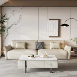 High Quality Modern Genuine Leather Square Sofa Bed Set with Sponge Filled Upholstery for Apartment Living Room Hotel