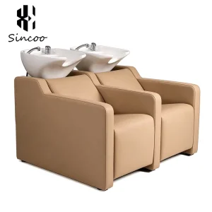 High Quality Modern Hair Salon Shampoo Chair Double Seat with Ceramic Bowl Barber Shop Shampoo Bed