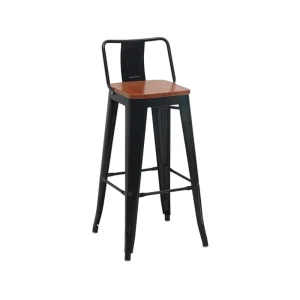 High Quality Modern Iron Metal Stacking Bar Stools Wooden Seat Durable Water Resistant High Back Chairs for Home Bar Hotel