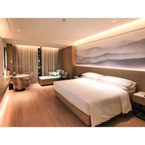 High Quality Modern Luxury Solid Wood Bed Beach Hotel Bedroom Furniture Set Custom Made Headboard Apartment Suite Furniture Sale