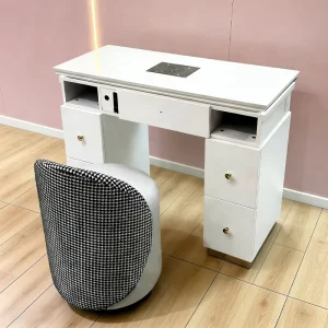 High Quality Modern Luxury White MDF Manicure Desk with Metal Top for Hotels Beauty Salons Bedroom Living Room Nail Table