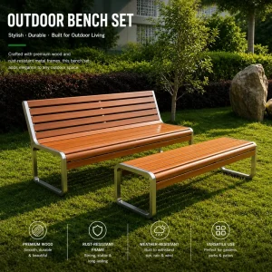 High Quality Modern Outdoor Patio Bench with Stainless Steel Frame Durable & Eco Friendly for Gym Park Dining Hotel Use