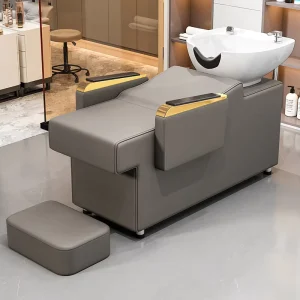 High Quality Modern Synthetic Leather Shampoo Chair Ceramic Basin Durable Hair Washing Bed for Beauty Salons Barber Shops