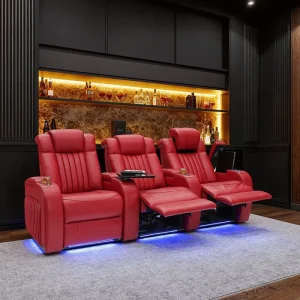 High Quality Motorized Home Theater Chairs Luxury Leather Recliner Cinema Sofa with Removable Tray Table and Armrest Cup Holders