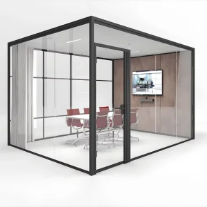 High Quality Prefabricated Modular Glass Partition Office Room Soundproof Acoustic Glass Cubicles Sliding Door Aluminum Frame