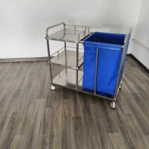High Quality Stainless Steel Hospital Medical Laundry Trolley Linen Cart Nursing Dirty Clothes Bag Cart with 3 Shelves