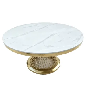 High Quality Stainless Steel Round Marble Top 10 Seater Gold Luxe Golden Table Event Premium for Party