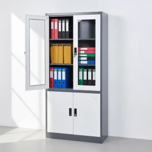 High Quality Steel Office File Cabinet with Glass Doors Lockable Storage Cabinet for Documents Books & Office Supplies