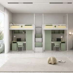 High Quality Twin Size Metal Loft Bunk Bed Unique Popular Product for Kids School Dormitory Apartment Hotel Bedroom Use