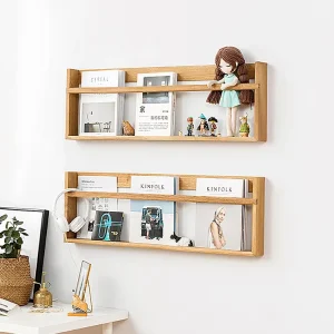 High Quality Wall Mounted Solid Wood Floating Kids Book Shelf Storage Shelves for Magazine Book Newspaper