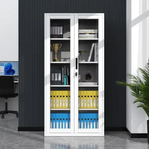 High Quality White Steel Filing Cabinet with Glass Open Door Modern Office Furniture for Home Outdoor School Hotel Hospital Use