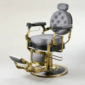 High Quality and Durable Hair Salon Black Gold Antique Heavy Duty Luxury Barber Chair Customizable