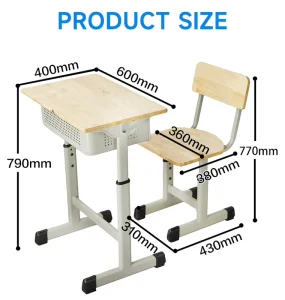 High School Student Single Wooden Desk Set Two Legs Foot Bar Modern Style School Desk Chair Classroom Home Office Hospital