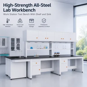 High Strength All Steel High Temperature Resistance Work Station Test Bench Laboratory Table With Shelf and Sink
