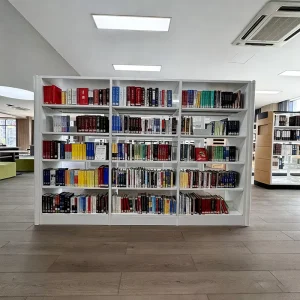 High Strength Modern Metal Stainless Steel Rectangle Library Book Rack 5 Shelf Adjustable Design Floor Standing Commercial Use