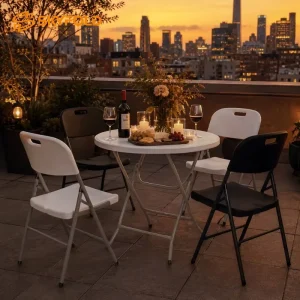 High Top Cocktail Table Set with Matching Commercial Metal Folding Chairs