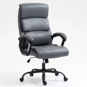 High back Gray Modern Minimalist Wood Frame High quality PU Leather Three cushion Ergonomic Height Adjustable Office Chair