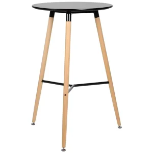 High bar Table Glass Dining Table with Beech Wood Legs
