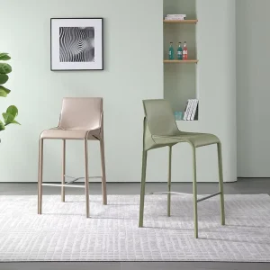 High end Commercial Bar Chair Italian style Nordic Saddle Leather Metal Frame Modern Minimalism Backrest High Stool