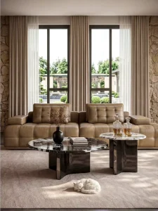 High end Combination Coffee Table Natural Marble Coffee Table Circular Size Italian Minimalist Villa Living Room