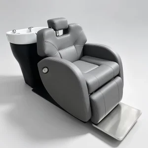 High-end Commercial Leather Electric Lifting Half-Lying Waterproof Eco-Friendly Salon Massage Shampoo Chair Ceramic Basin