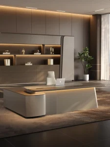 High end Commercial Modern L Shape Office Desk Sideboard Modular Design Healthy Office Furniture Customizable Color Wood