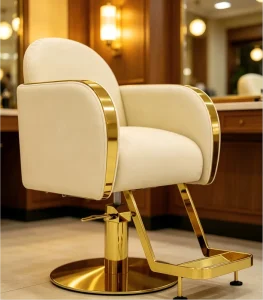 High end Creamy White Salon Styling Chair Luxury Gold Base Professional Barber Chair