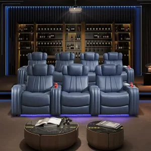 High end Customized Modern Leather Wood Frame Electric Memory Foam Filled Massage Function Modular Design Home Theater Sofa