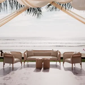 High end Design Solid Wood Woven Hotel Sofa Simple Three Seater Sofa for Party Events