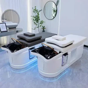 High end Fiberglass Head Therapy Shampoo Bed Reclining Water Circulation Massage Features Thai style Design for Hair Salons