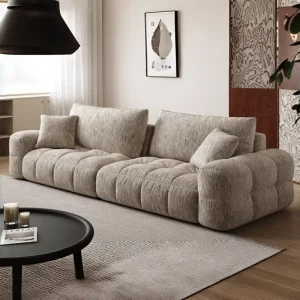 High end French Retro Light Luxury Cream Chenille Fabric Sofa With Movable Adjustable Backrest for Living Room