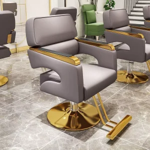 High end Hair Salon Furniture Armchair Can Rotate And Lift Stainless Steel Black Metal Men’s Barber Seat Chair