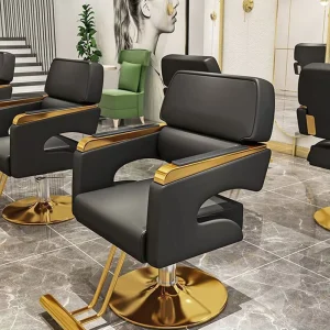 High end Hair Salon Furniture Armchair Can Rotate and Lift Stainless Steel Black Metal Men’s Barber Seat Chair
