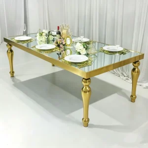 High end Hotel Furniture Wedding Dining Table with Gold Stainless Steel Base Durable for Hotel Events and Wedding Banquets